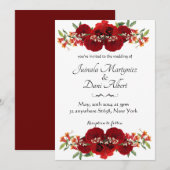 Rood en goud rustieke bloem huwelijksuitnodiging aankondiging (Voorkant / Achterkant)