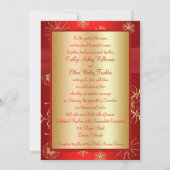 Rood en Goud Sneeuwvlokken Bruiloft Uitnodiging (Achterkant)