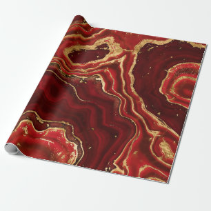 Rood en goud Vloeibare marmer Abstract Cadeaupapier