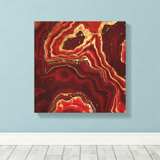 Rood en goud Vloeibare marmer Abstract Canvas Afdruk (Insitu (Houten vloer))