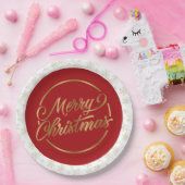 Rood en Goud Vrolijk Kerstpapier Bord (Feest)
