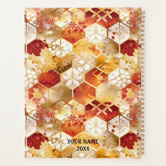Rood en Goud Zeshoek Chiyogami Planner (Achterkant)