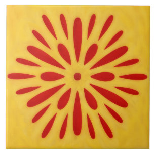 Rood en goud zon symbool kunst tegel tegeltje