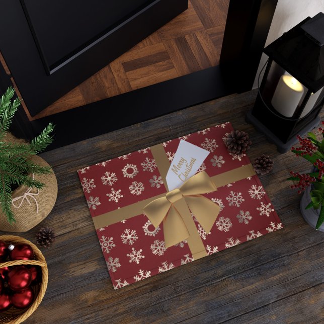 Rood- en goudblauw Snowflake Merry Kerstdoormat Deurmat (Merry Christmas! Add this festive doormat to your holiday doorway)
