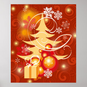 Rood- en gouden kerstboom poster