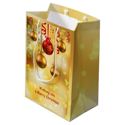 Rood- en gouden kerstbubbels medium cadeauzakje (Achterkant Gekanteld)