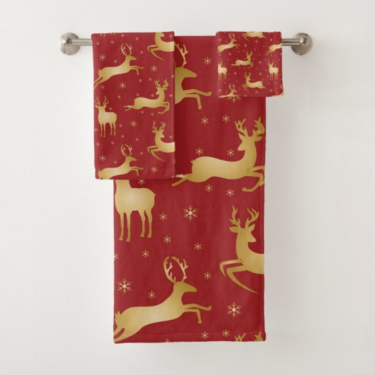 Rood- en gouden kerstrendieren bad handdoek (Insitu)