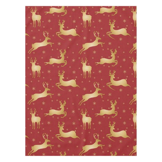 Rood- en gouden kerstrendieren tafelkleed (Voorkant)
