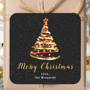 Rood en gouden lint — Merry kerst Vierkante Sticker