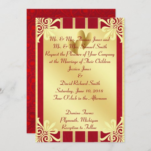 Rood en gouden Valentijnsdag Kaart (Voorkant / Achterkant)