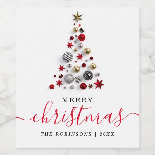 Rood- en goudfeestdag Moderne kerstboom Wijn Etiket (Enkel label)