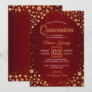 Rood en goudglitter Confetti Quinceanera Kaart
