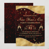 Rood- en goudgolfgrens Nieuwjaar Eve Party Kaart (Voorkant / Achterkant)