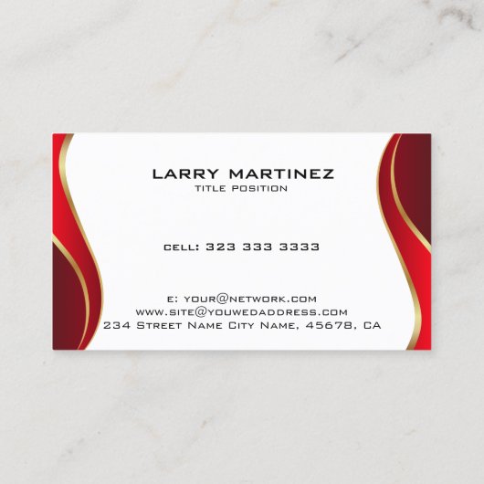 Rood en goudgolvende grens op wit visitekaartje (Achterkant)