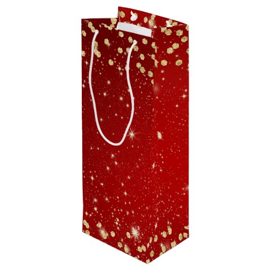 Rood- en goudkerstkerst wijn cadeautas (Achterkant Gekanteld)