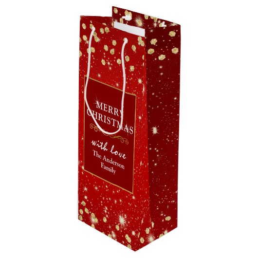 Rood- en goudkerstkerst wijn cadeautas (Voorkant Gekanteld)