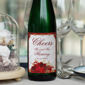 Rood- en goudmetallisch huwelijk wijn etiket