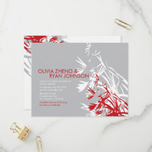 Rood en grijs bamboe laat een modern Zen Aziatisch Uitnodiging Briefkaart