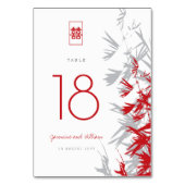 Rood en grijs bamboe vertrekt dubbelgeluk bruiloft kaart (Voorkant)