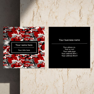 Rood en grijs camo, camouflage, militair, leger vierkante visitekaartje