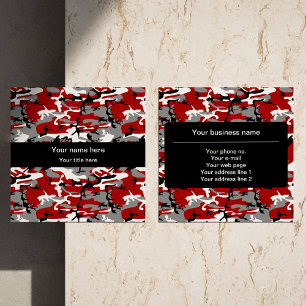 Rood en grijs camo, camouflage, militair, leger vierkante visitekaartje