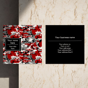 Rood en grijs camo, camouflage, militair, leger vierkante visitekaartje