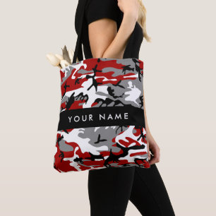 Rood en grijs Camouflage Jouw naam Personaliseren Draagtas