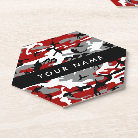 Rood en grijs Camouflage Jouw naam Personaliseren Kartonnen Onderzetters (Schuin)