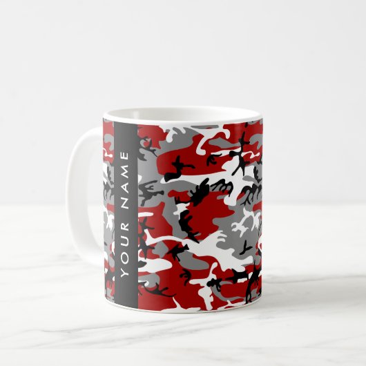 Rood en grijs Camouflage Jouw naam Personaliseren Koffiemok (Voorkant links)