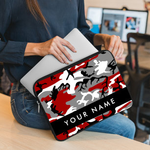 Rood en grijs Camouflage Jouw naam Personaliseren Laptop Sleeve