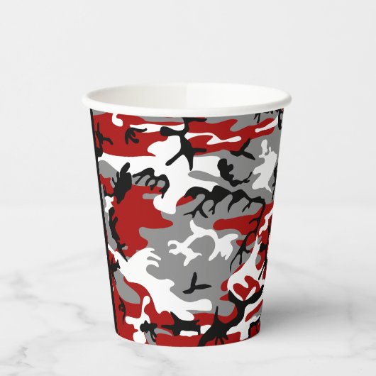 Rood en grijs Camouflage Jouw naam Personaliseren Papieren Bekers (Links)