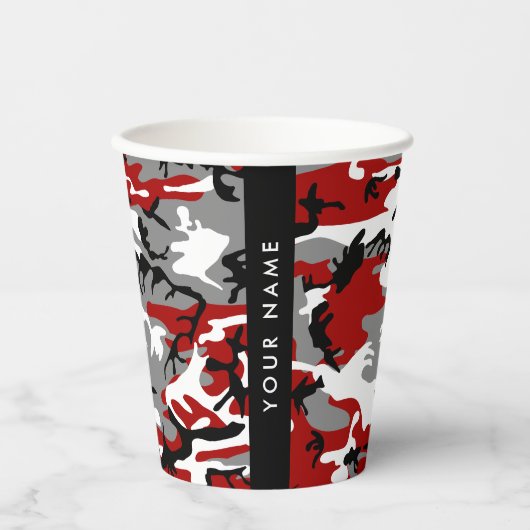 Rood en grijs Camouflage Jouw naam Personaliseren Papieren Bekers (Voorkant)