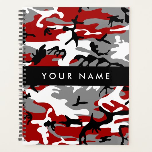 Rood en grijs Camouflage Jouw naam Personaliseren Planner (Voorkant)