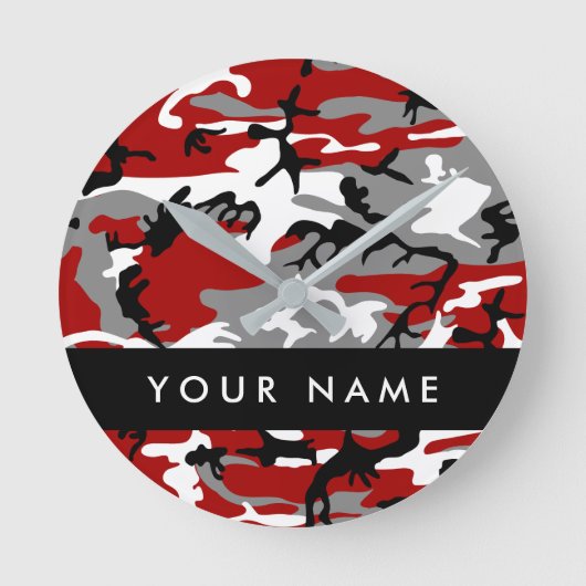 Rood en grijs Camouflage Jouw naam Personaliseren Ronde Klok (Voorkant)