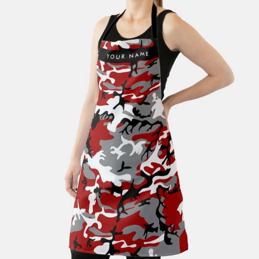 Rood en grijs Camouflage Jouw naam Personaliseren Schort (Insitu)