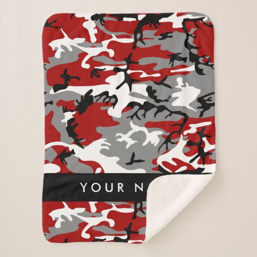 Rood en grijs Camouflage Jouw naam Personaliseren Sherpa Deken (Voorkant)