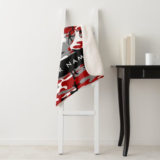 Rood en grijs Camouflage Jouw naam Personaliseren Sherpa Deken (In situ)