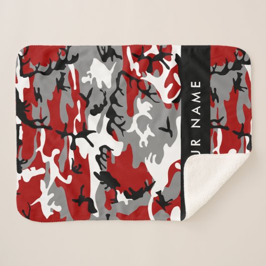 Rood en grijs Camouflage Jouw naam Personaliseren Sherpa Deken (Voorkant (horizontaal))