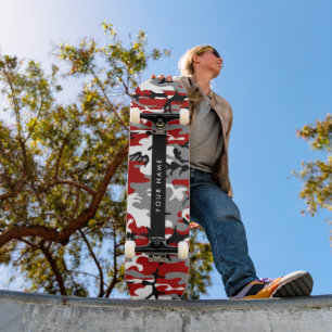 Rood en grijs Camouflage Jouw naam Personaliseren Skateboard