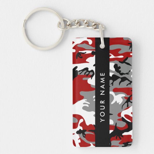 Rood en grijs Camouflage Jouw naam Personaliseren Sleutelhanger (Voorkant)
