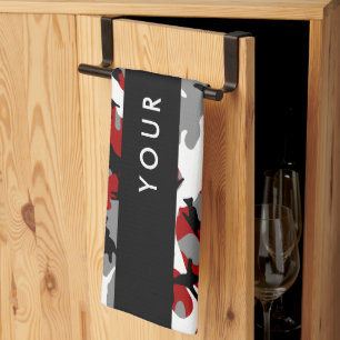 Rood en grijs Camouflage Jouw naam Personaliseren Theedoek