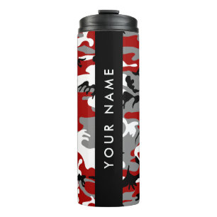 Rood en grijs Camouflage Jouw naam Personaliseren Thermosbeker