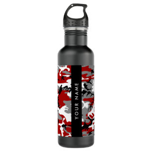 Rood en grijs Camouflage Jouw naam Personaliseren Waterfles