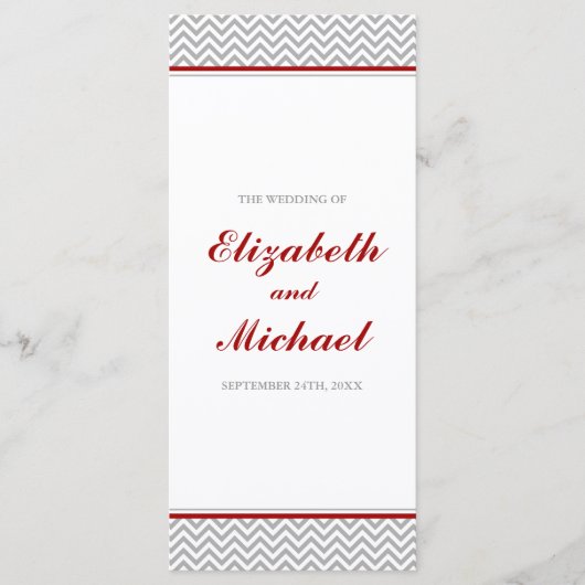 Rood en Grijs Chevron Wedding Programma (Voorkant)