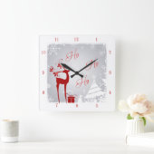 Rood en grijs Ho Ho Ho Kerstklok met Deer Vierkante Klok (Huis)