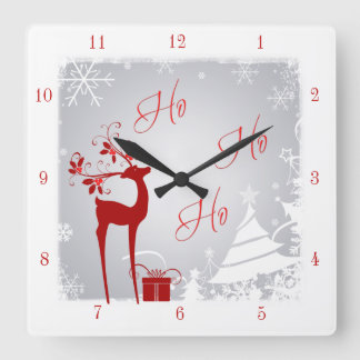 Rood en grijs Ho Ho Ho Kerstklok met Deer Vierkante Klok