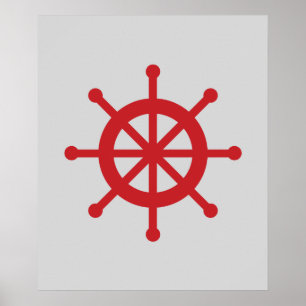 Rood en grijs Nautical Shield Wheel Poster