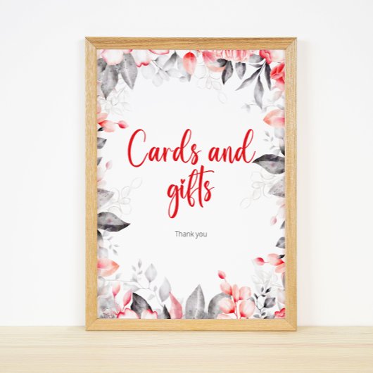 Rood en Grijs Waterverf Bloemen kaarten en geschen Poster