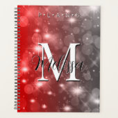 Rood- en grijze bokeh Modern monogram sparkle Plan Planner (Voorkant)