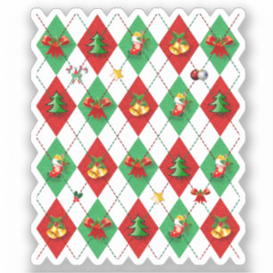 Rood en Groen Argyle Patroon Kerstmis Sticker